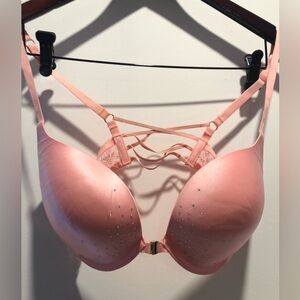Pink Strappy Front-Closure Push-Up Bra